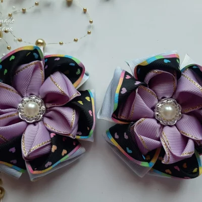 Kanzashi flower elastic hair bands – Set of 2 elastic hair bands