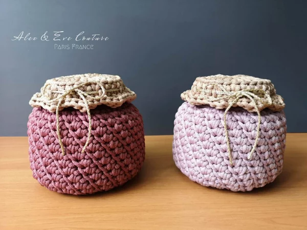 Handmade crochet basket – Jar with lid – Variety of colors