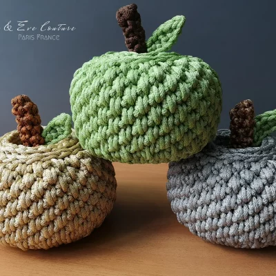 Handmade crochet apple-shaped basket – Variety of colors