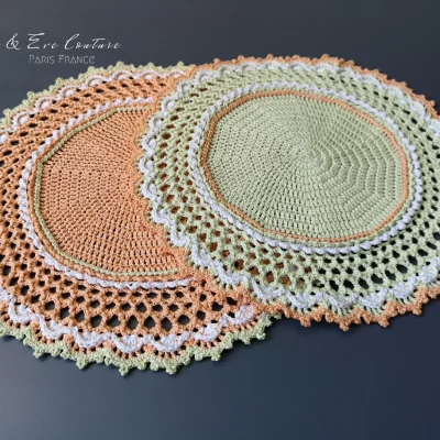 Handmade cotton table placemats – Light green and salmon pink – Set of 4