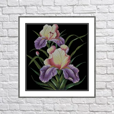 Irises On Black – Cross Stitch PDF Digital Pattern