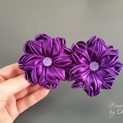 Kanzashi purple flower hair ties – Sold in pair