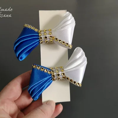Kanzashi blue/white bow hair ties – Set of 2