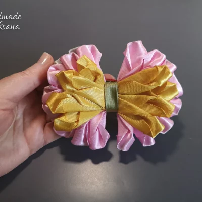 Kanzashi fluffy bow-hairpin