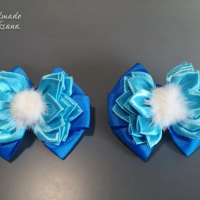 Kanzashi winter bow hair ties – Fluffy tails – Sold in pair