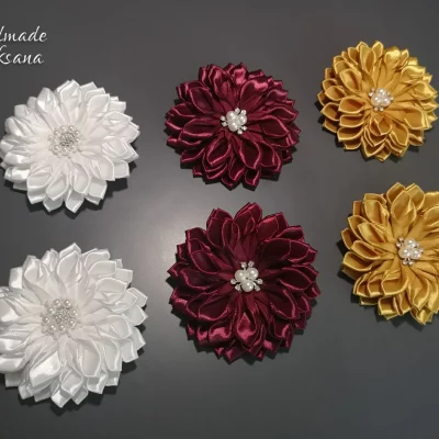 Kanzashi dahlia hair ties – Variety of colors – Sold in pairs