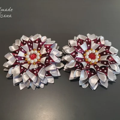 Kanzashi polka-dot flower hair ties – Sold in pair
