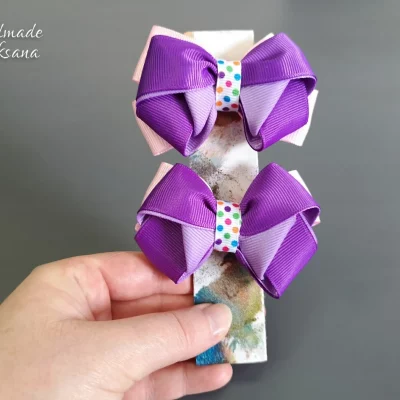Kanzashi lilac/pink bow hair ties – Sold in pair