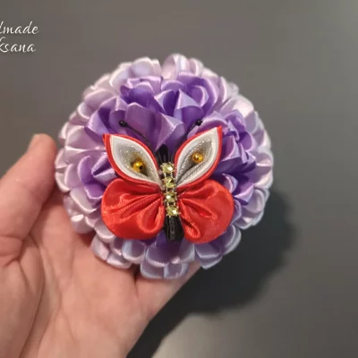 Kanzashi flower with butterfly hair tie