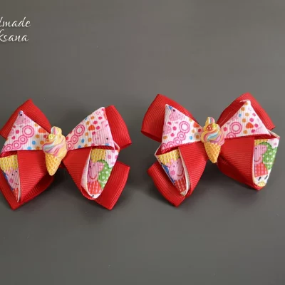 Kanzashi red bow hair ties – Sold in pair