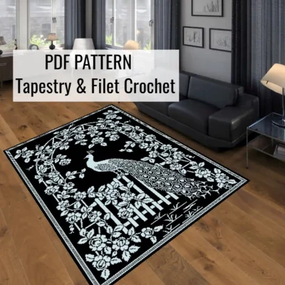 Peacock – Tapestry & Filet Crochet Pattern or Cross Stitch Design
